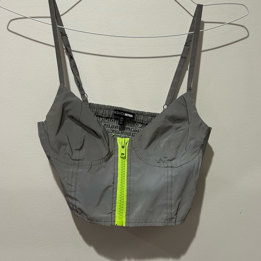 Retro-reflective crop top with neon zipper